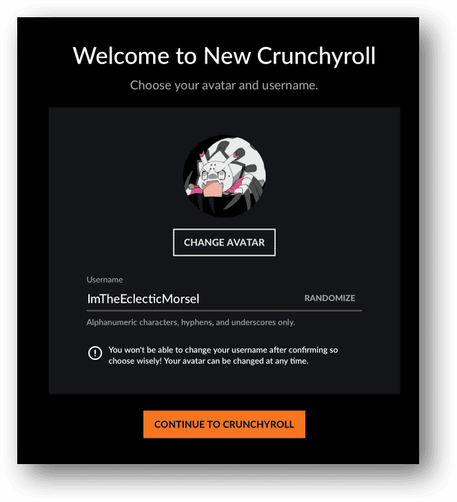 Choose Crunchyroll Avatar and Username