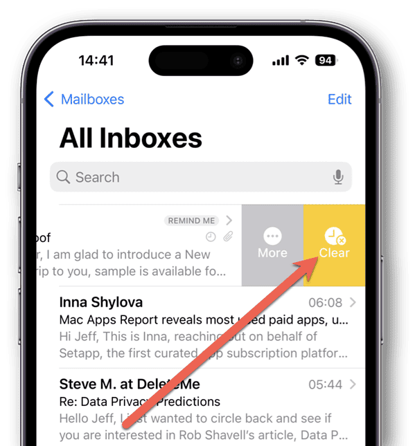 Clear Remind Me in iOS 16 Mail