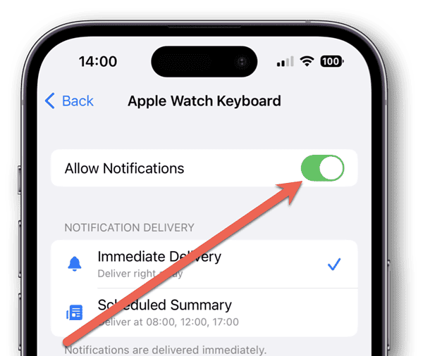 Toggle Allow Notifications Off