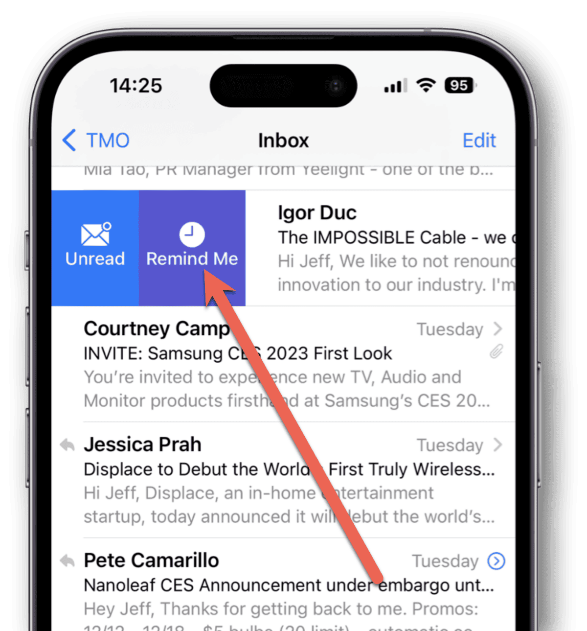 Using Remind Me in iOS 16 Mail