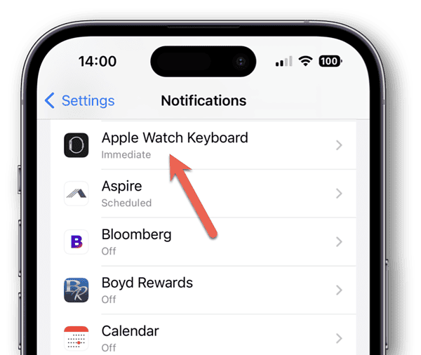 iOS Settings Apple Watch Keyboard Notifications