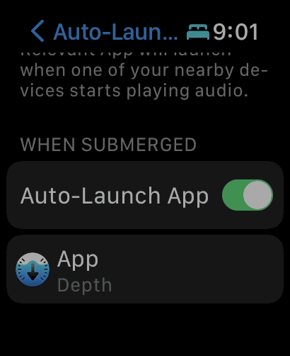 Auto-Launch when submerged section of Apple Watch Ultra Settings