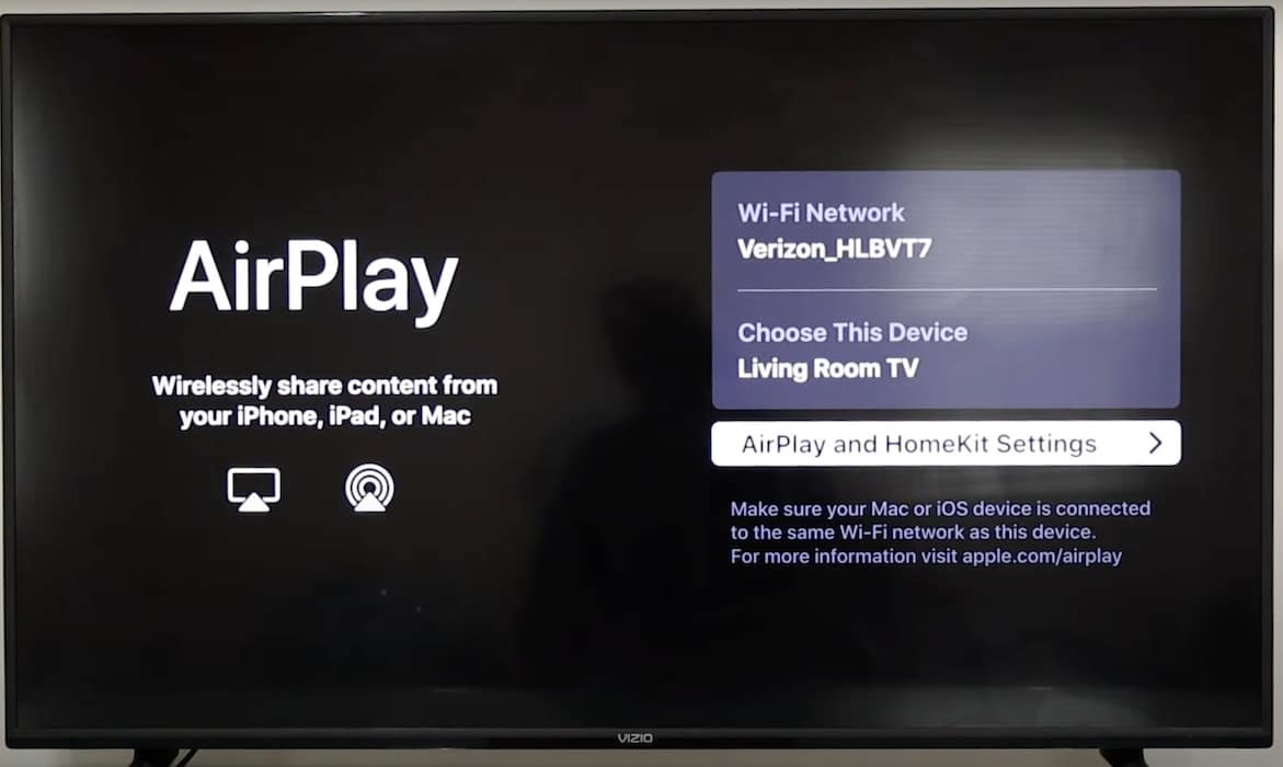 Selecting the AirPlay and HomeKit Settings on VIZIO TV SmartCast Home