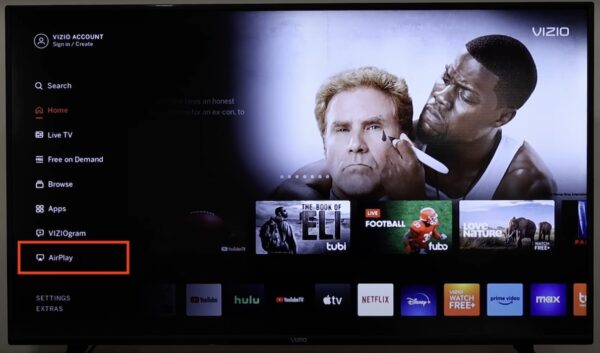 Pressing the AirPlay Section in Side Bar Settings VIZIO