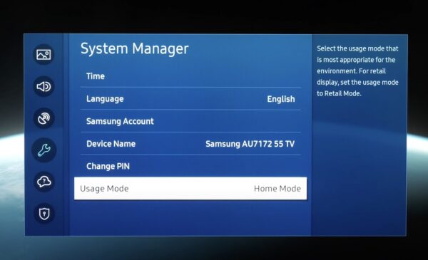 Samsung TV General Settings Page