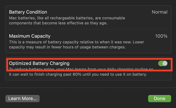 Disabling Battery Health features