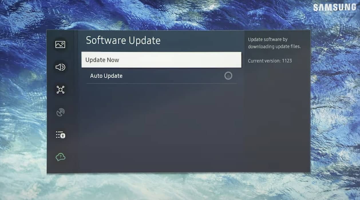 Update Now Button on Software Update Page of Samsung TV