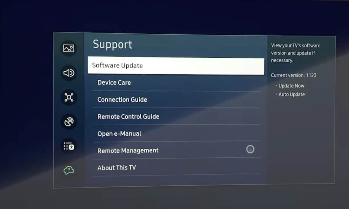 Support Page Samsung TV Software Update Settings