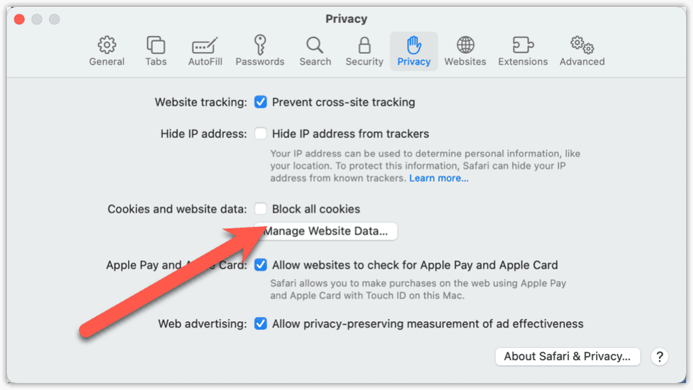 macOS manage website data