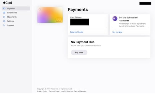 Apple Card Web Portal