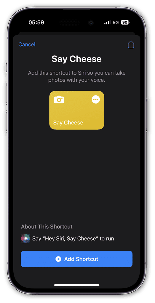 Say Cheese iPhone Selfie Shortcut