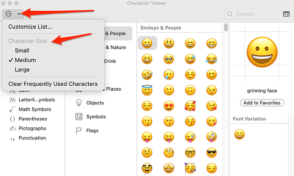 character_size how to access the macOS emoji keyboard