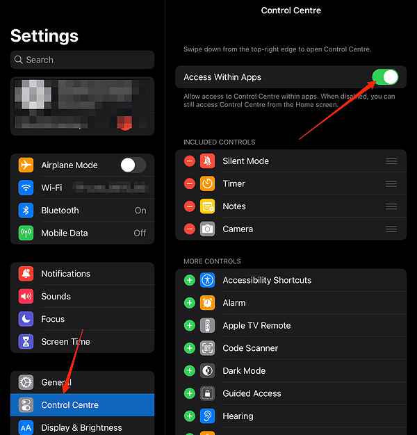 control_center_access_within_apps как отображать запись на ipad со звуком
