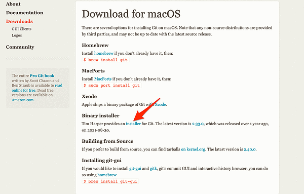 installer-binary install Git on Mac