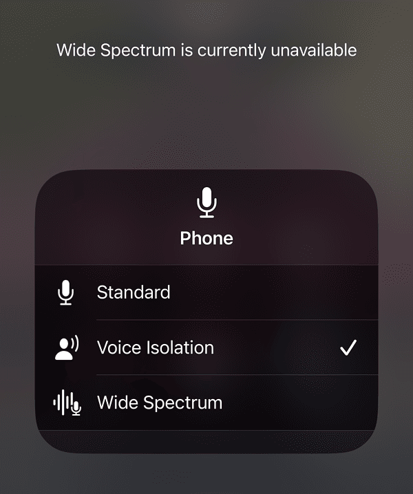 mic modes in control center