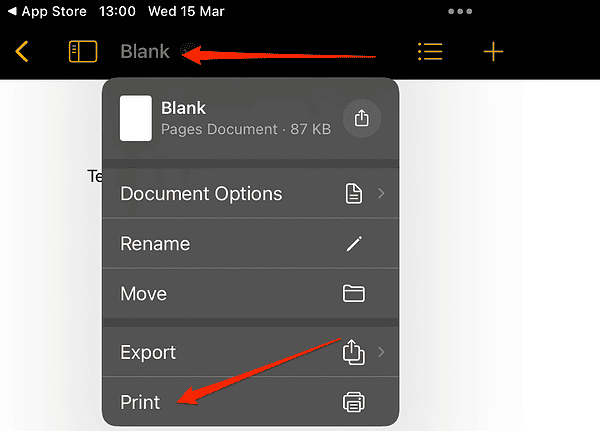 print_pages how to print from pages on ipad