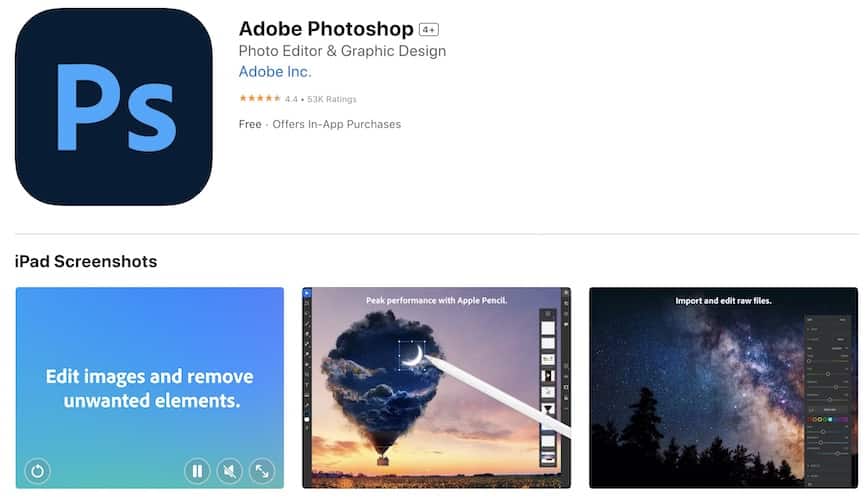 Adobe Photoshop iPad app screenshot
