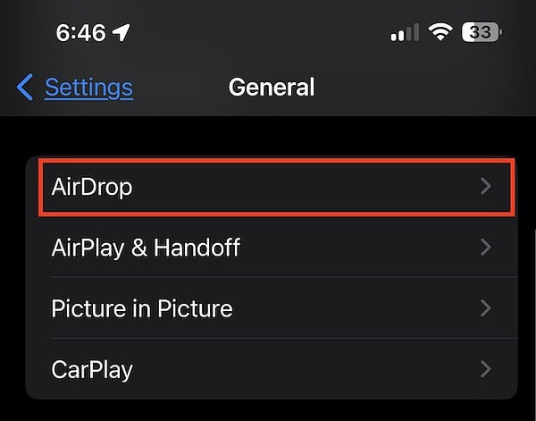 iPhone AirDrop Settings