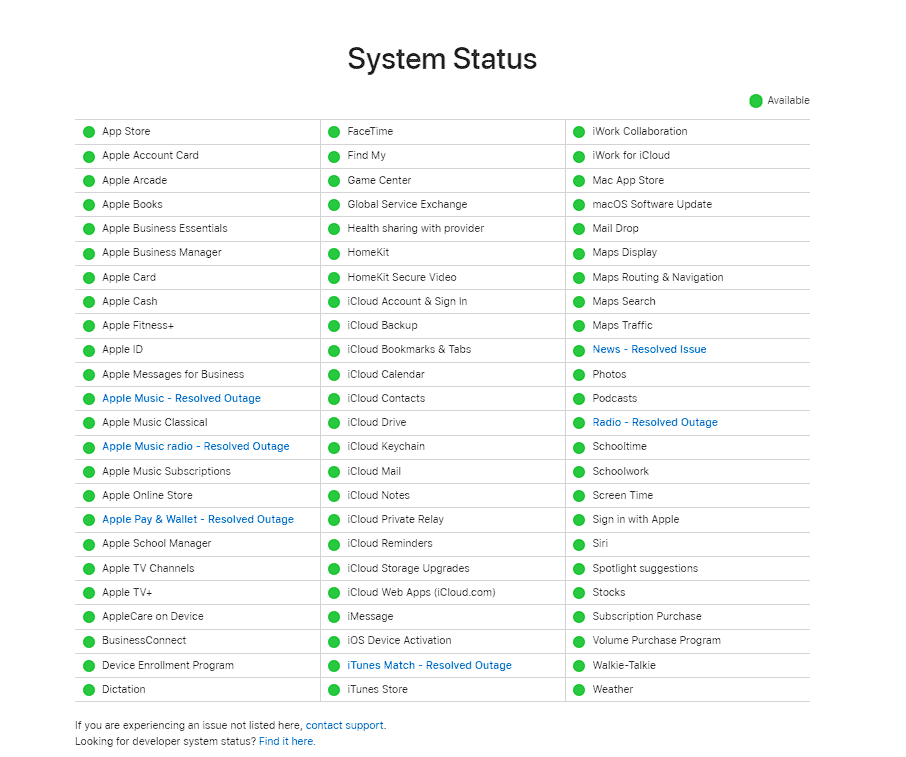 Apple System Status