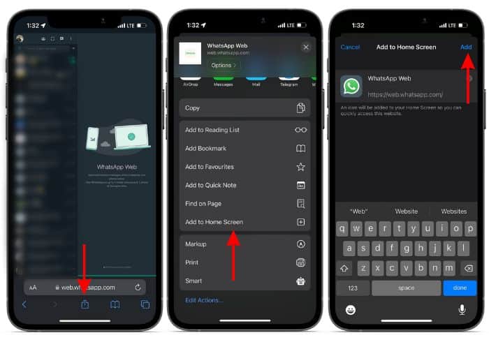 Create and Add a WhatsApp Web App Shortcut on iPhone
