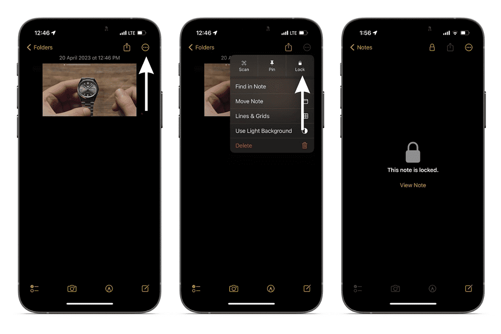 Lock notes in the Note app