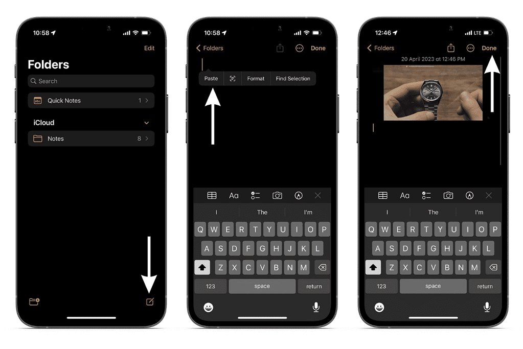 Paste Image or text to the Notes app
