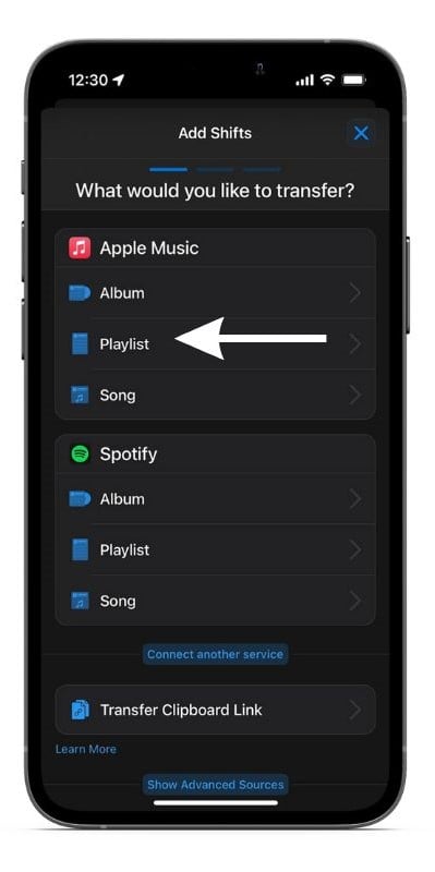 Select Playlist under Apple Music