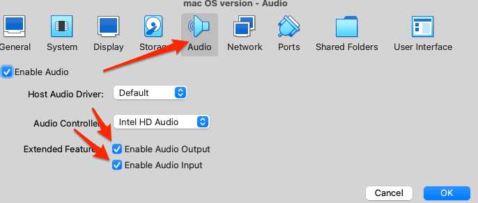 enable_audio Installing macOS on Virtual Machine
