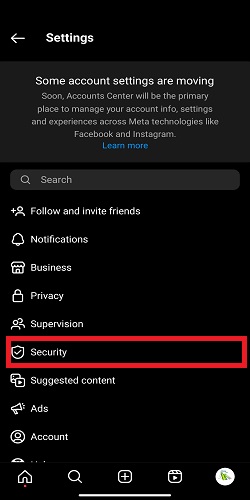 Instagram Security page