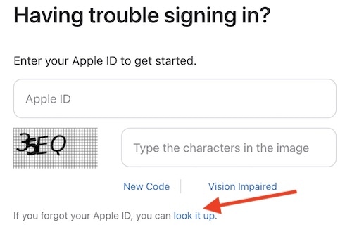 Click Look it Up to find your Apple ID.