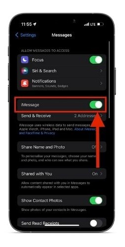 Enable the iMessage Toggle