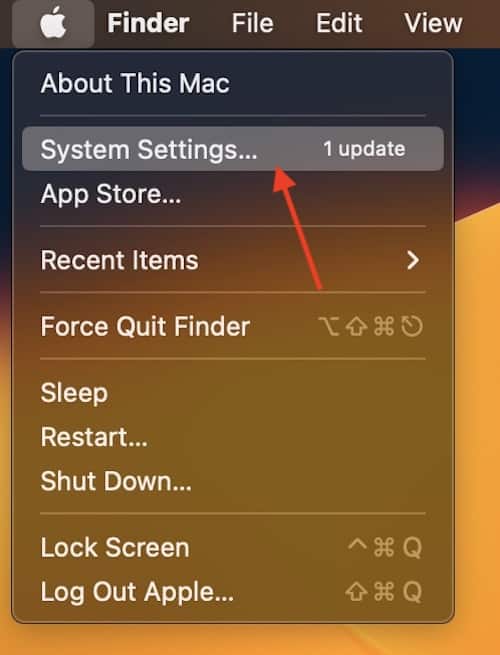 System Settings/Preferences is located in the Menu Bar.