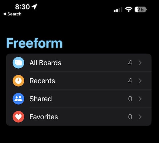 Freeform app for iPhone