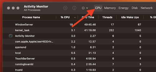 Make sure you select CPU in Activity Monitor.