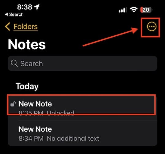 Select note screenshot