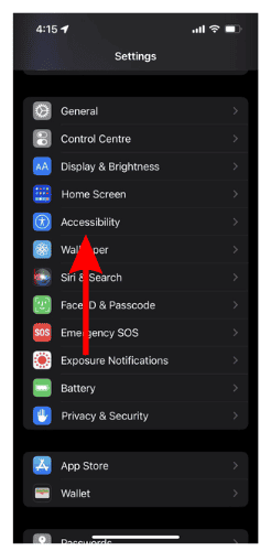 Open Accessibility in Settings to remove the Blue Microphone icon from iPhone