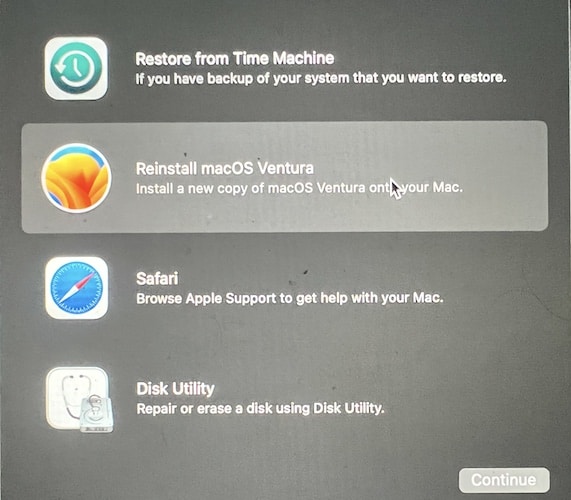 Reinstall macOS Recovery screenshot
