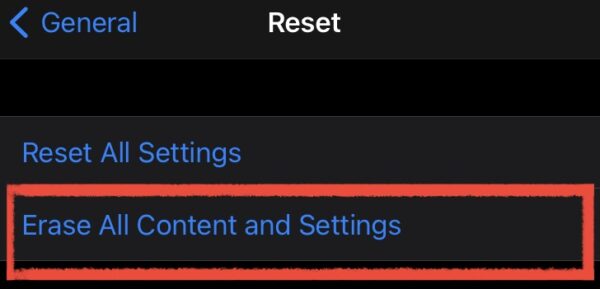 Erase all Content and settings