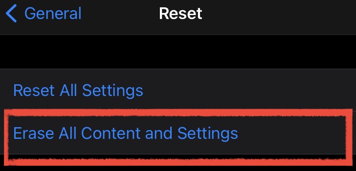 Erase all Content and settings