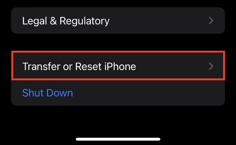 Transfer or reset iPhone screenshot