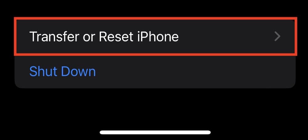 Transfer or Reset iPhone screenshot