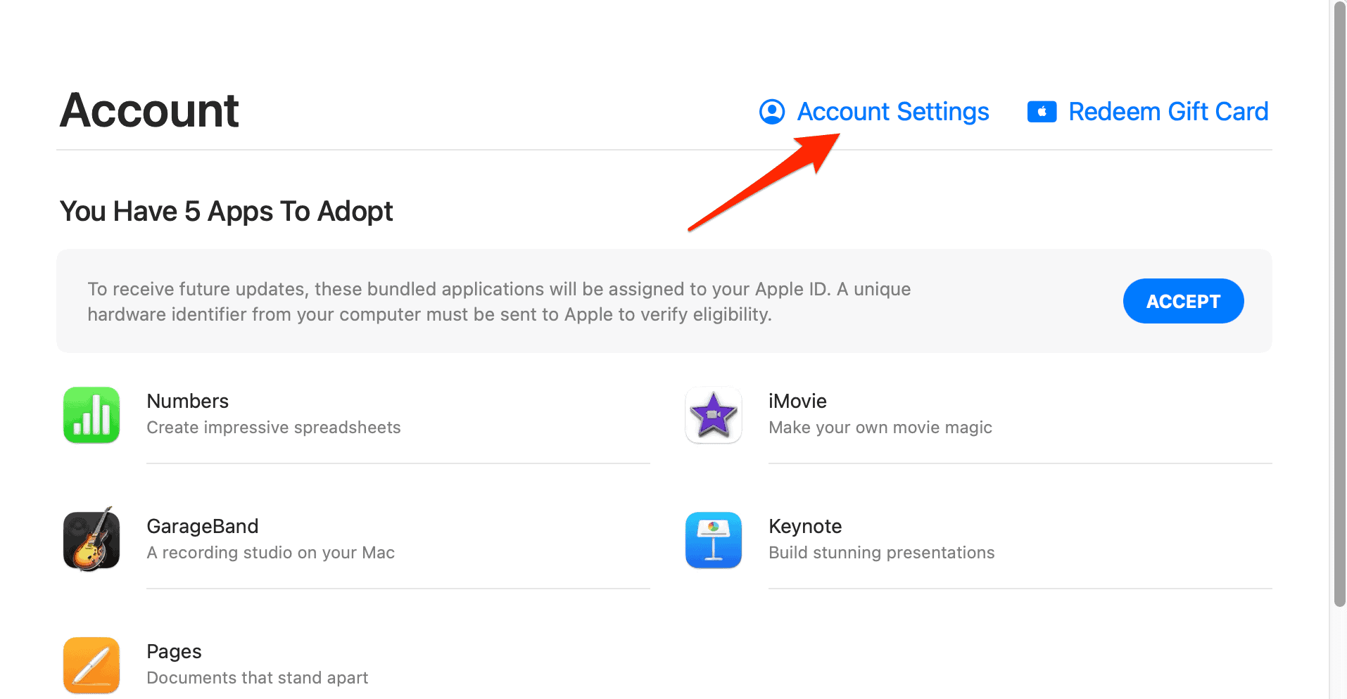 account settings option