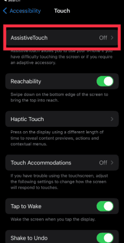 iPhone assistive touch menu