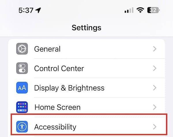 iPhone Accessibility Settings Screenshot