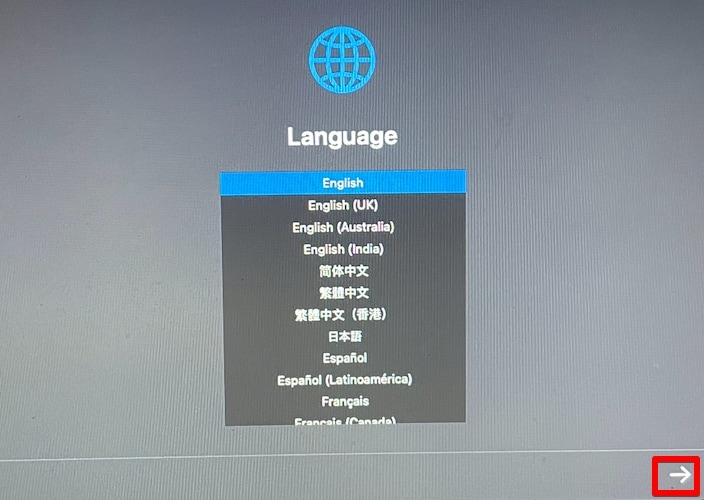 internet recovery language selection