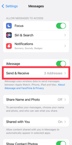 iPhone messages send and receive button