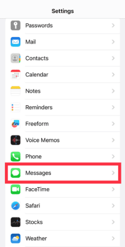 Messages iPhone settings menu