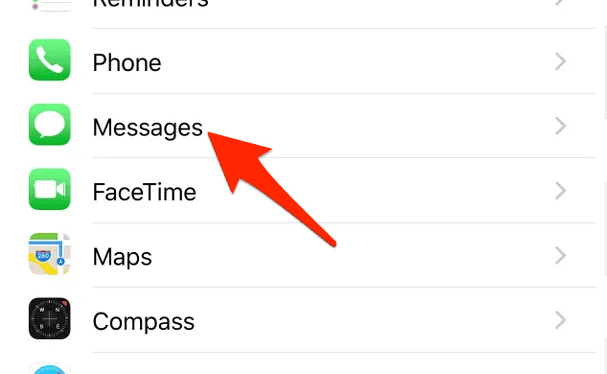 messages app in settings