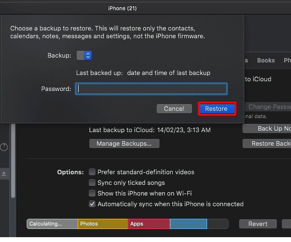 select iphone backup on Mac