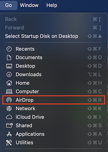 AirDrop Drop-Down Menu on Mac